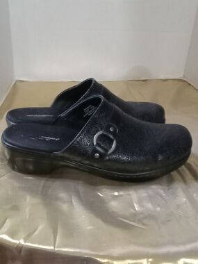 cloudwalkers Black Embossed Slip-On Clogs with Buckle Accent